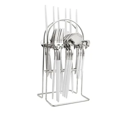 (white,silver) 24pcs Mirror Western Cutlery Set With Luxury Cutlery Storage Rack Include Knife F