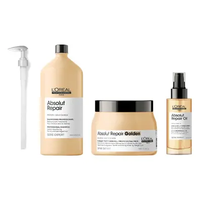 L'Oreal Serie Expert Absolut Repair - Pump - Shampoo 1500ml - Golden Mask 500ml - Repair Oil 90m