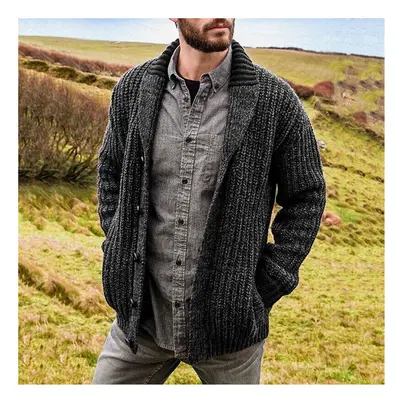 (Gray, 5XL) Mens Winter Warm Cardigan Sweater Cable Knit Button Cotton Sweater Pockets Tops