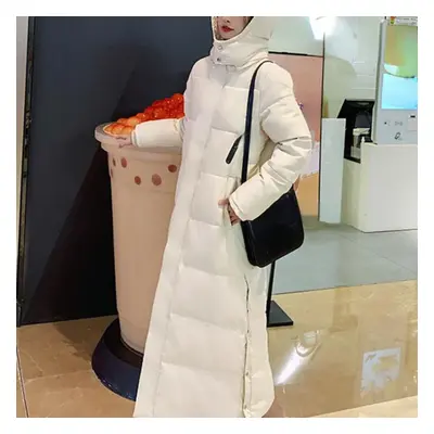 (beige, XXL) Winter Jacket Women X-long Thicken Down Coat With A Hood Straight Elegant Outerwear