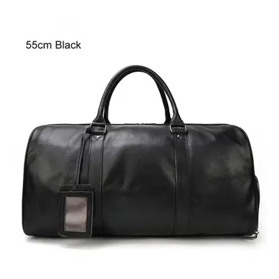 (black, 55cm) Luxury Genuine Leather Men Women Travel Bag Cow Leather Carry On Luggage Bag Trave