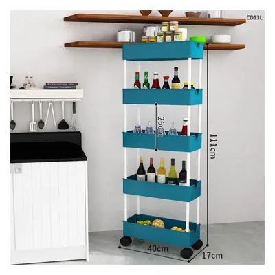 (blue, 40*17*111cm) 2/3/4 Tier Slim Storage Cart Kitchen Bathroom Organizer Shelf Mobile Shelvin