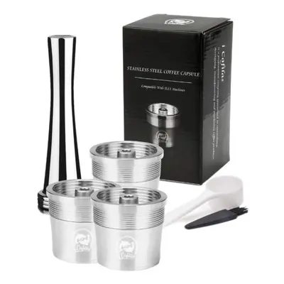 (silver, Capsule+1 Tamper) [i Cafilas][yi0c] Reusable Coffee Capsule Refillable Pods Cafe Stainl