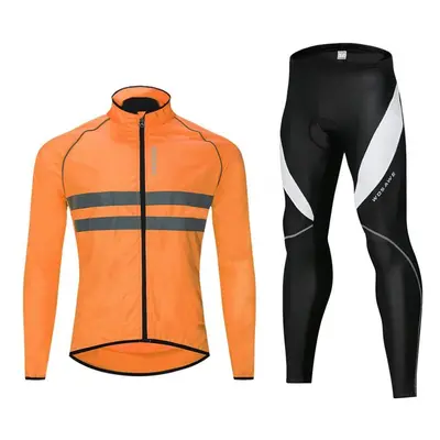 (orange, 3XL) Cycling Sets Wosawe Men&apos;s Windproof Jacket Gel Padded Long Pants Warm Outfits