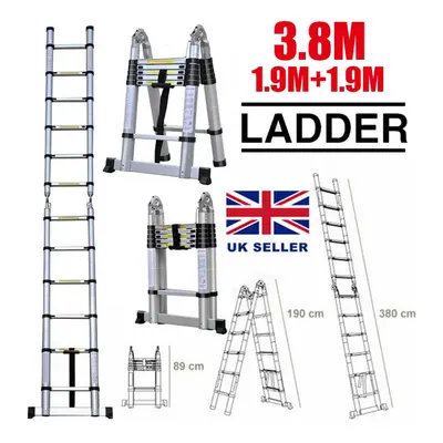 3.8M A Frame Folding Telescopic Ladder Extendable Folding Step Ladders