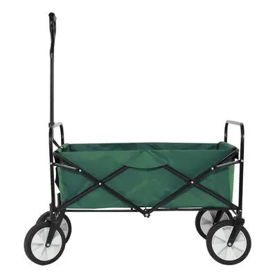 (Green) Foldable Pull Along Wagon Garden Trailer Hand Cart Utility Trolley