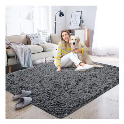 (200cm x 290cm (6ft 7" x 9ft 6"), Grey) Non Slip Rugs Shaggy Thick Large Living Room Rugs Bedroo