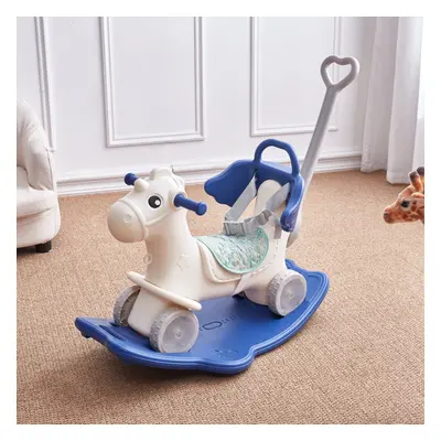 (Blue) 2-in-1 Kids Plastic Rocking Horse