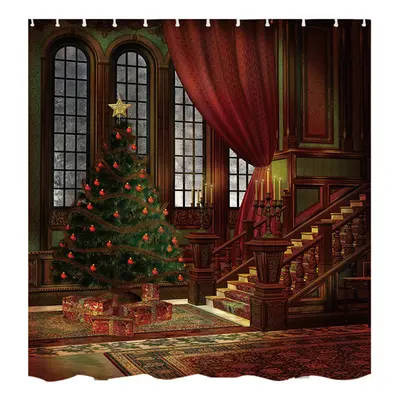 (B) 3D Bathroom Sets Christmas Trees Fireplace Shower Curtain Bath Mats Toilet Rugs Anti-Slip Ca