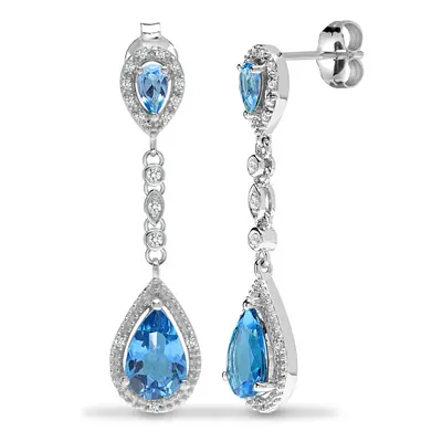 Jewelco London 9ct White Gold Claw Set Round H I1 0.19ct Diamond and Pear Blue 3.5ct Topaz Happy