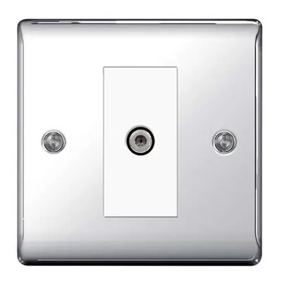 BG NPC64 Brushed Stainless Steel Single F-Type Satellite Socket Polished Chrome