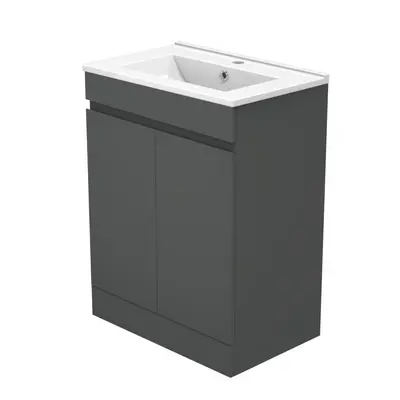 (High gloss grey) 600mm High Gloss White/Grey Bathroom Vanity Units with Ceramic Basin Sink