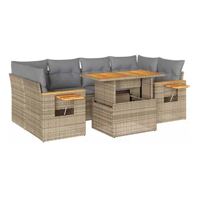 (beige and grey) vidaXL Piece Garden Sofa Set with Cushions Beige Poly Rattan Acacia