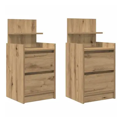 (artisan oak, pcs) vidaXL Bedside Cabinets with Drawers pcs Concrete Grey 38x34x80 cm