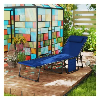 Outsunny Folding Sun Lounger with 5-Level Reclining Back, Side Table, Blue