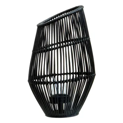 Interiors by Premier Elegant Design Large Black Natural Rattan Lantern, Functional Black Tealigh