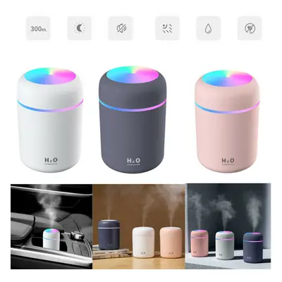 (Pink) Air Humidifier Turning Color Cup essential oil Aroma in Home Office Car Rainbow Light LED