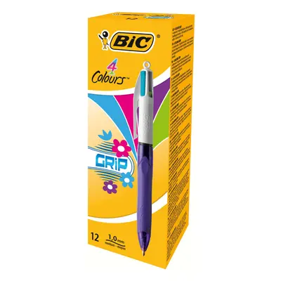 Bic Colours Grip Retractable Ball Pens - Box of 12- Medium Point (1.