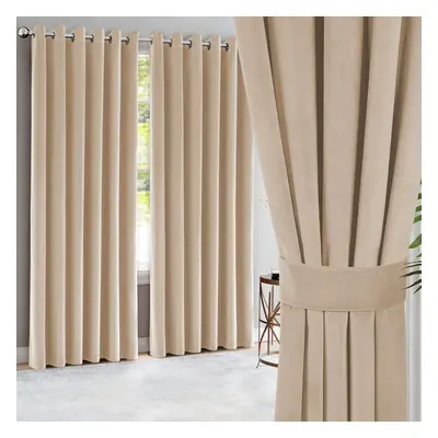 (Beige, 66"x90") Heavy Velvet Curtains Eyelet Ring