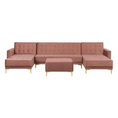 U-Shaped Sofa with Ottoman ABERDEEN Pink Velvet Symmetrical