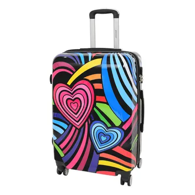 (Multicolour, Medium) Expandable Hard Shell Multicolour Hearts Wheel Luggage Suitcase