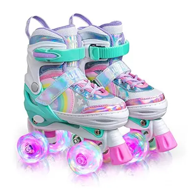 SULIFEEL Rainbow Unicorn Adjustable Roller Skates for Kids with Light up Wheels for Girls and Bo