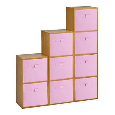 (Beech, Light Pink) Cubed Wooden Storage Units Shelves + Drawers