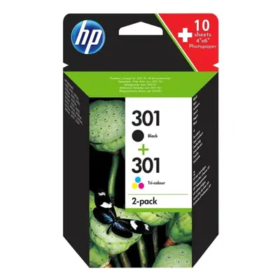 HP301 Ink Cartridges Combo Pack N9J72AE Black and Tricolor Valuepack with Navyred