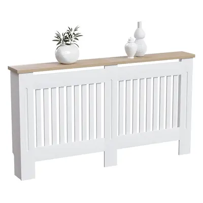 (Large, White) Arlington Radiator Cover White Modern Painted MDF Cabinet, Slats, Grill, Wood Top