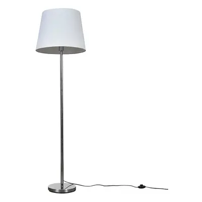 Modern Polished Chrome Metal Standard Floor Lamp with a White Tapered Shade