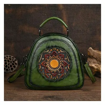 (green) Johnature Vintage Handmade Totem Embossed Women Bag Versatile Luxury Handbag Large Capac