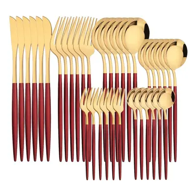 (red,gold) 6people Gold Dinnerware Set High Quality Stainless Steel Cutlery Flatware Set Knife C