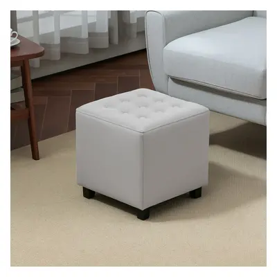 HOMCOM Square Footstool Small Ottoman w/ Wood Legs for Bedroom Light Grey