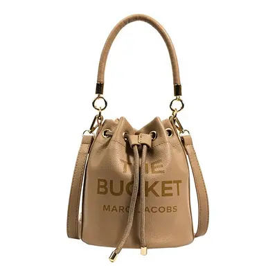 (Khaki) Bucket Handbag Women Leather Drawstring Shoulder Crossbody Bag Daily Travel Gift