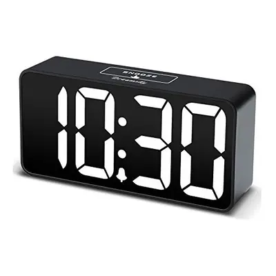 DreamSky Compact Digital Alarm Clock with USB Port for Charging, 0-100% Brightness Dimmer, White