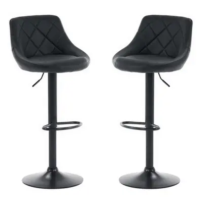 Set of Black CORDOBA Faux Leather Bar Stools, swivel height adjustable