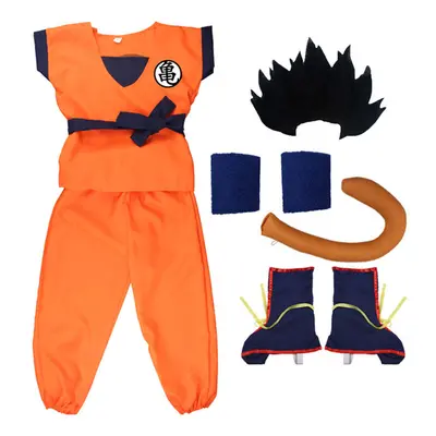 (7pcs Black Wig, 120(height110-120cm)) Cosplay anime Kids Son Goku Costume Anime Cosplay hero Un