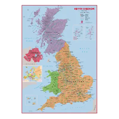 (115.3 cm x 163.2 cm, Laminated) Primary UK Wall Map Political