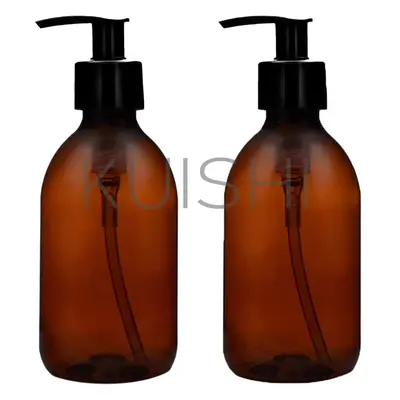 Kuishi Brown Amber Plastic Bottles with Pump Dispenser, BPA-Free Plastic Pump Bottles, Empty Pum