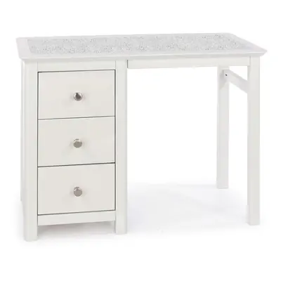 White Stone Topped Single Pedestal Dressing Table Drawer Sotrage Vanity Desk