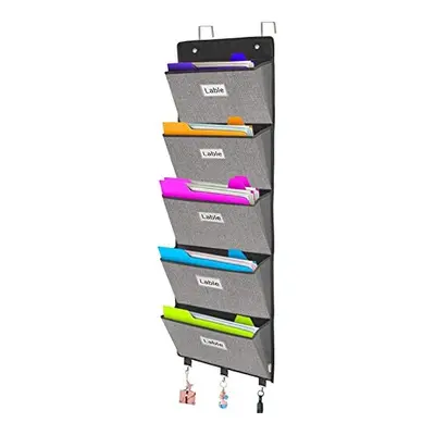 Hanging Wall File Folder Organiser - Over Door Storage Magazine Holder with Large Pockets for Sc