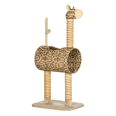 PawHut Cat Tree Cute Giraffe Kitten Play Tower w/ Scratching Posts, Tunnel, Ball