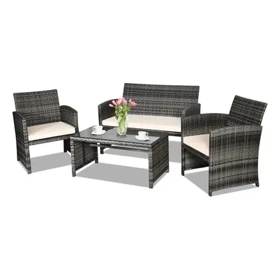 4 Pieces Patio Furniture Set PE Rattan Outdoor Wicker Patio Bistro Set