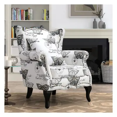 Retro Butterfly Wingback Studded Armchair with Pillow