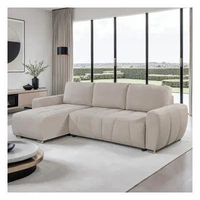 (Beige) VIENNA FABRIC PULL OUT FOLDING SEATER CORNER SOFA BED