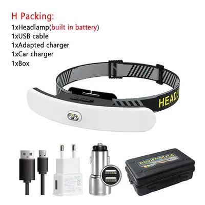 (H Packing) USB Rechargeable Headlamp Large Floodlight Multifunctional Headlight Head-mounted St