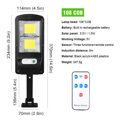 (108COB) LED Solar Power Street Light PIR Motion Sensor Wall Lamp w/Remote Waterproof