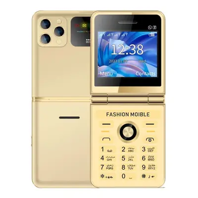 (gold) P20 Fashion Foldable Mobile Phone 2.4inches Hd Screen Four Sim Card Bluetooth Led Flashli