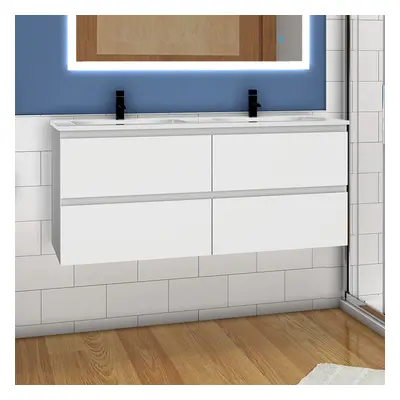 (High gloss white) 1200mm Wall Hung Bathroom Vanity Units with Ceramic Sink High Gloss White/Gre