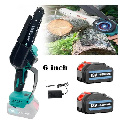 6"Portable Cordless Electric Mini Chainsaw+5.5A 2Battery+Charger-Makita Compatible